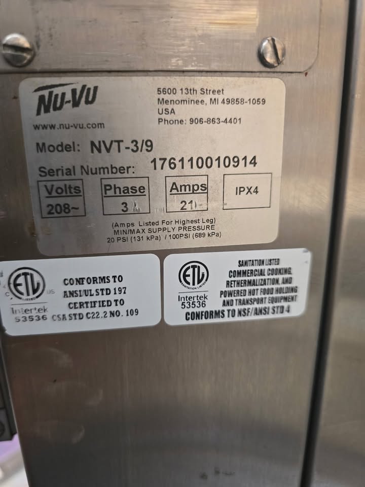 Nu-Vu NVT-3/9 Commercial Oven & Proofer Combo - 208V 3 Phase